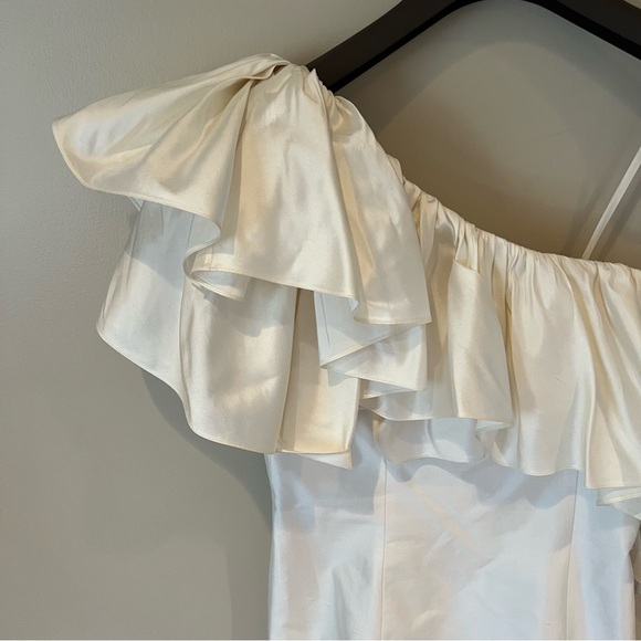 Rasario Ruffled One-Shoulder Silk Mini Dress | Size 38 / 6 - Picture 4 of 11